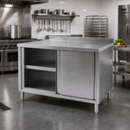 Thumbnail image #2 for Klinger's Trading BCB2472-W/SHELF 72-Inch Stainless Steel Enclosed Work Table with Sliding Doors, Middle Shelf, and 2-Inch Rear Up-Turn