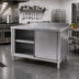 Thumbnail image #2 for 72-Inch Stainless Steel Enclosed Work Table with Sliding Doors and Middle Shelf