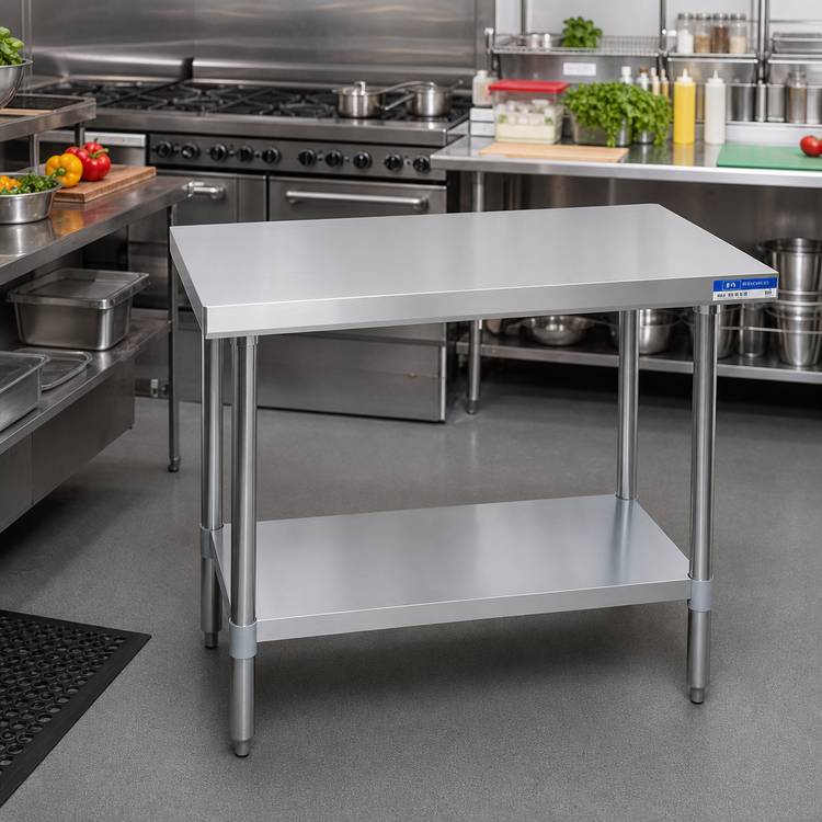 Product image #2 for BK Resources 48" x 30" 18-Gauge Stainless Steel Flat Top Work Table with Galvanized Undershelf and Legs