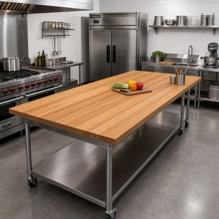Product image #2 for John Boos Appalachian Red Oak Edge Grain Island Countertop, 132 x 48 x 1-3/4 Inch, Varnique Finish