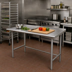 Thumbnail image #2 for Advance Tabco TFMG-244 48 x 24 Inch 16-Gauge 304 Stainless Steel Work Table with 1-1/2-Inch Rear Up-Turn and Galvanized Open Base
