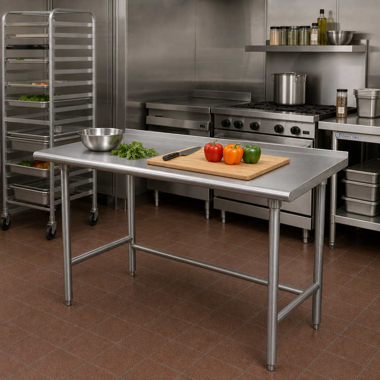 Product image #2 for Advance Tabco TFMG-244 48-Inch x 24-Inch 304 Stainless Steel Work Table with 1-1/2-Inch Rear Up-Turn and Galvanized Base