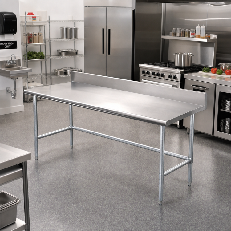 Product image #2 for Advance Tabco 108" x 30" 16-Gauge 304 Stainless Steel Work Table with 5" Backsplash and Galvanized Base