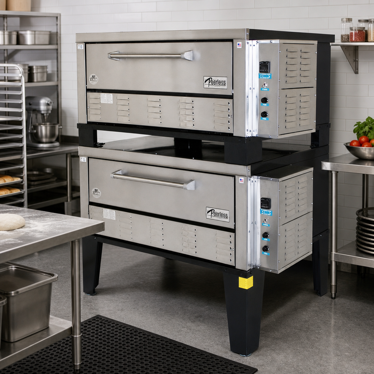 Product image #2 for Peerless Double-Stacked Electric Deck Oven with 2 Decks and 42" x 32" Steel Deck Interior