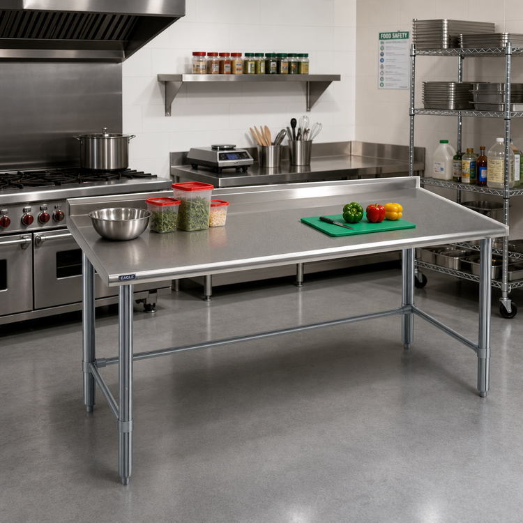 Product image #2 for Eagle Deluxe Series Stainless Steel Work Table with Galvanized Base and Rear Up-Turn, 108 x 30 Inches