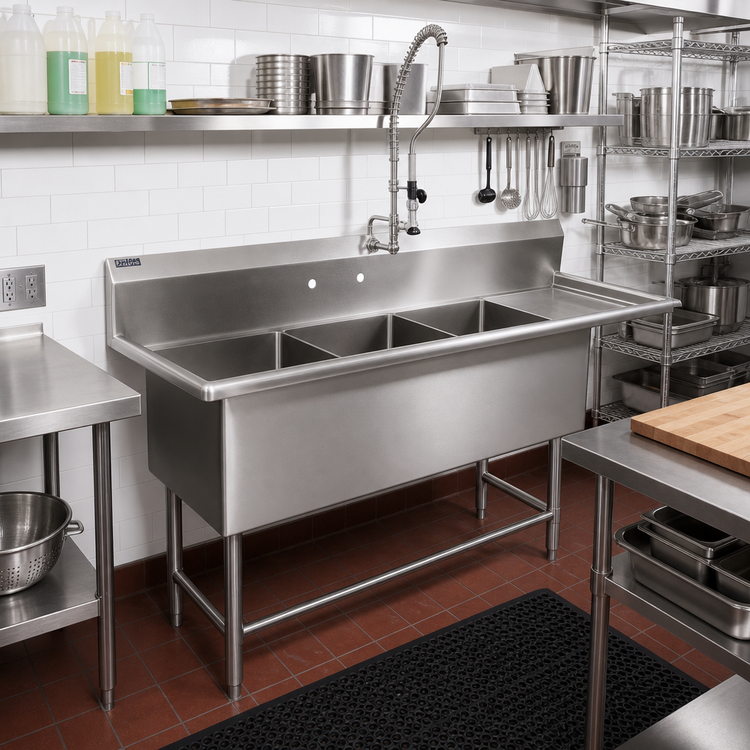 Product image #2 for John Boos Pro-Bowl 3-Compartment Sink with 24-Inch Right Drainboard and Stainless Steel Legs
