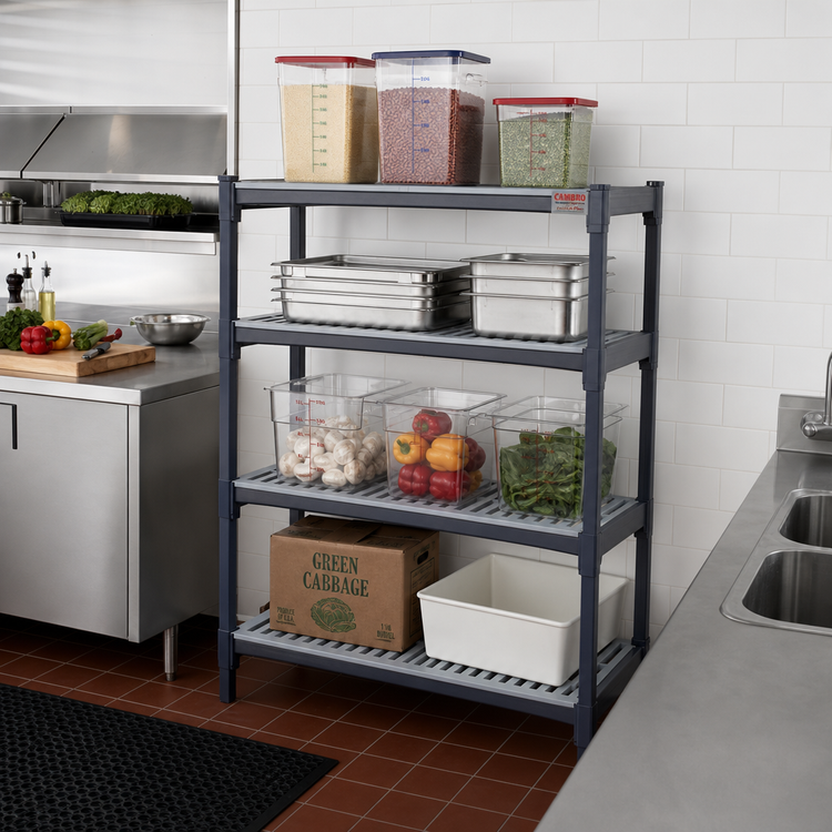 Product image #2 for Cambro Camshelving Basics Plus 24"W x 36"L 4-Shelf Vented Shelf Kit, Brushed Graphite