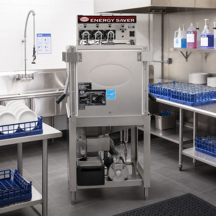 Product image #2 for CMA Dishmachines Energy Mizer EST-AH-EXT Straight-Thru Single Rack Door-Type Dishwasher, Low-Temperature Chemical Sanitizing, 40 Racks/Hour
