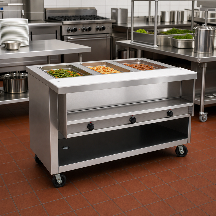 Product image #2 for Advance Tabco Heavy Duty Electric Sealed Well Hot Food Table with Enclosed Base, 3 Wells, 47-1/8 Inch, 120V