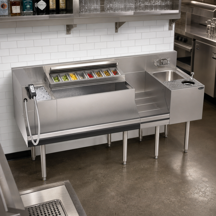 Product image #2 for Krowne Royal Series 72-Inch Stainless Steel Underbar Workstation with Ice Bin, Dump Sink, and Speedrail