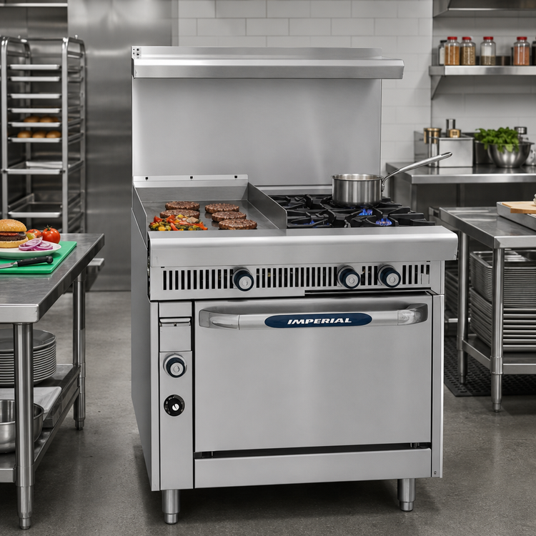 Product image #2 for Imperial Spec Series Heavy Duty 36-Inch Modular Gas Range with 18-Inch Thermostatic Griddle and 2 Open Burners