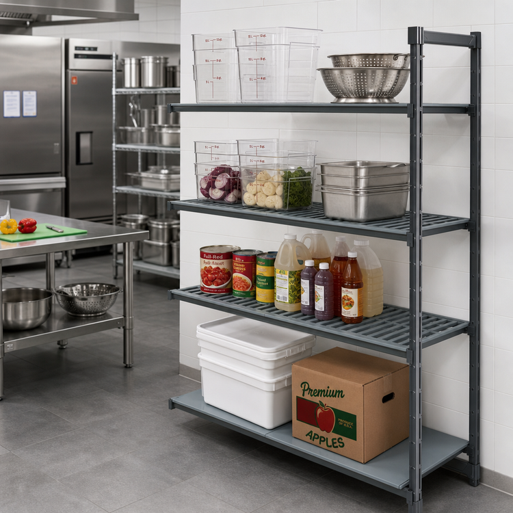 Product image #2 for Cambro Camshelving Basics Plus 24" Deep x 54" Long x 72" High 4-Tier Add-On Polymer Shelving Unit, Vented/Solid, Brushed Graphite