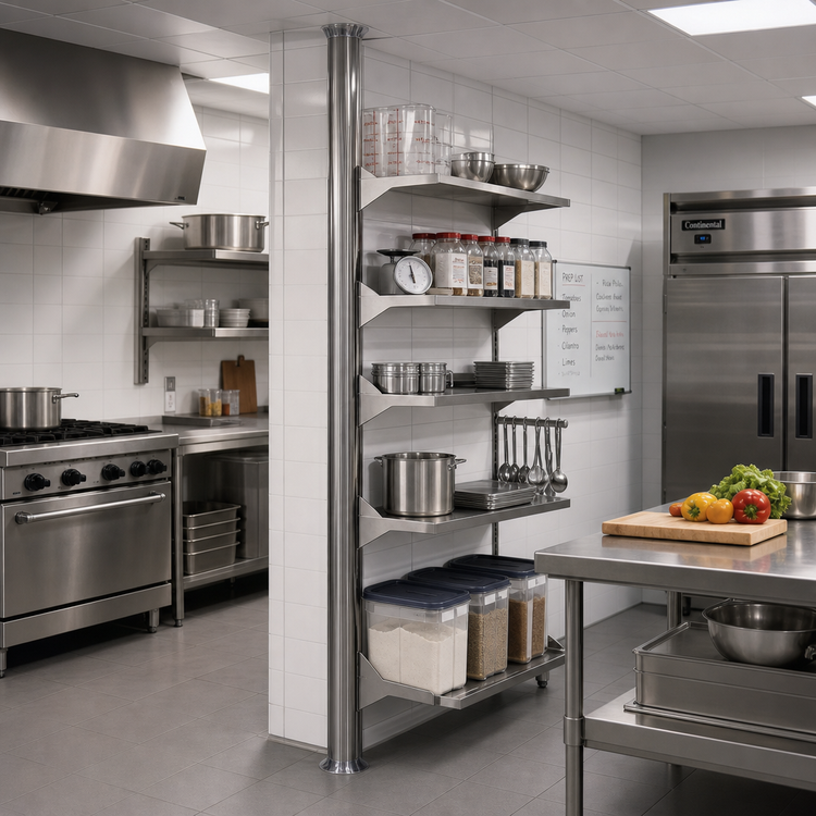 Product image #2 for Eagle Back-To-Back Stainless Steel Cantilevered Shelving Upright, 84-Inch Floor-to-Ceiling Mount