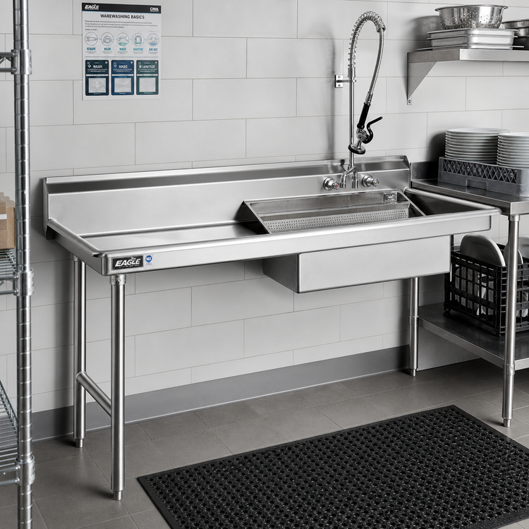 Product image #2 for Eagle Group Straight Soiled Dishtable with Pre-Rinse Sink, Left-to-Right Operation, 48 x 30 Inches