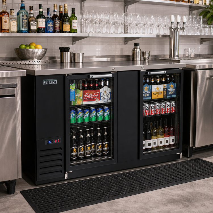Product image #2 for Everest Refrigeration EBB69G-24 Two-Section Glass Door Back Bar Refrigerator, 68-Inch Wide, 20 Cu. Ft.