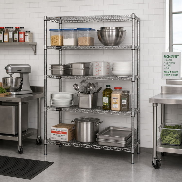 Product image #2 for Quantum 72 Inch Wide x 14 Inch Deep x 74 Inch High 4-Shelf Wire Shelving Starter Kit, 304 Stainless Steel