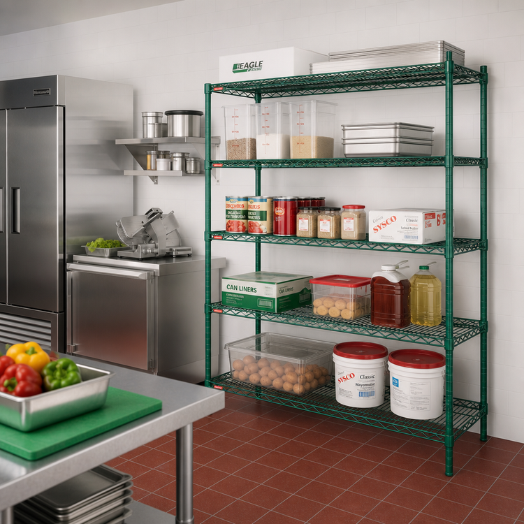 Product image #2 for Eagle Group Valu-Gard 5-Tier Wire Add-On Shelving Unit, 60 x 18 x 86 Inches, Green Epoxy
