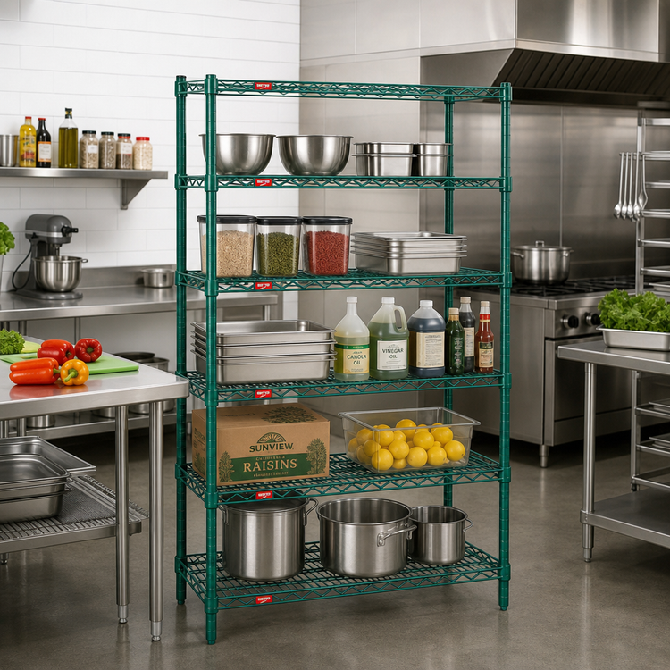 Product image #2 for Valu-Gard 5-Tier Wire Shelving Starter Unit, 48W x 21D x 74H, Green Epoxy Finish