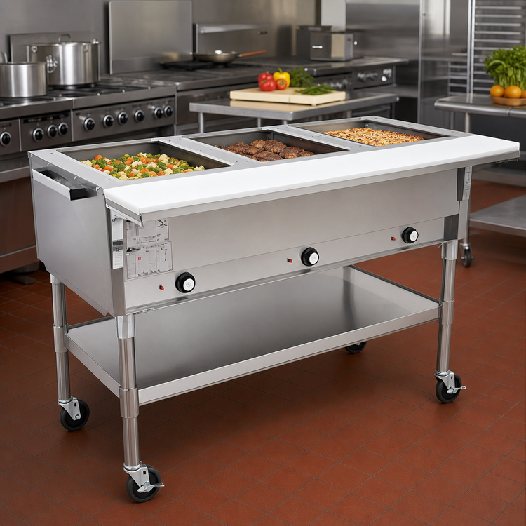 Product image #2 for Eagle Group 82-Inch Portable Electric Hot Food Table with 5 x 12 x 20 Dry Wells, Open Base, 208V