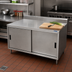 Thumbnail image #2 for BK Resources CSTR5-3048S 48 Inch Stainless Steel Chef Table with Cabinet Base, Sliding Doors, and 5 Inch Back Riser