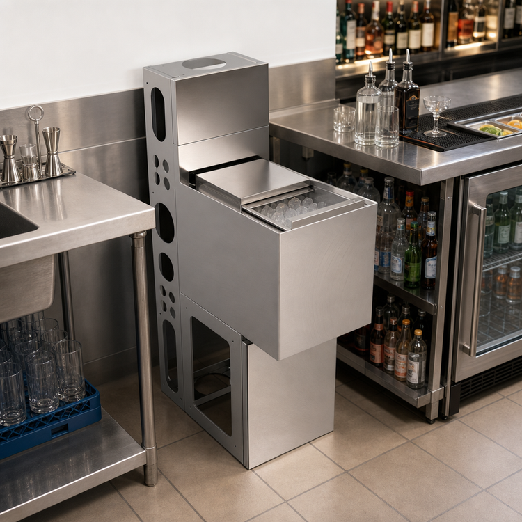 Product image #3 for BK Resources Underbar Insulated Stainless Steel Ice Bin with Sliding Cover