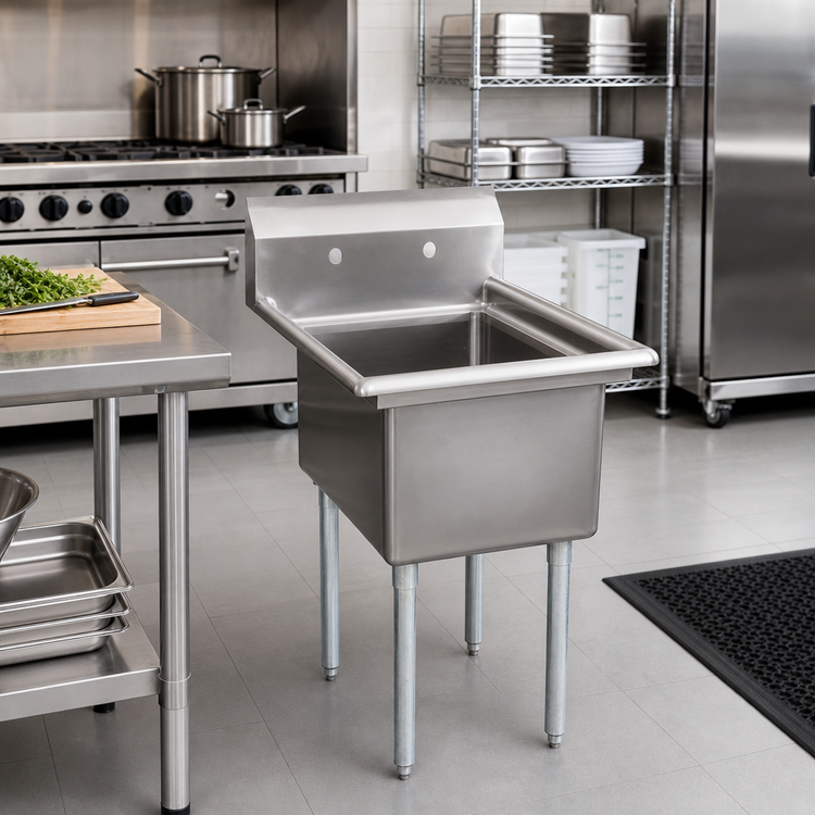 Product image #2 for John Boos E-Series 1-Compartment Floor Model Sink with 24" x 24" x 14" Bowl, 18-Gauge Stainless Steel, Galvanized Legs