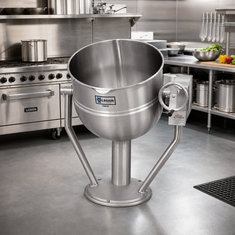 Product image #2 for Legion TWP-50 50-Gallon Direct Steam Tilting Kettle with Pedestal Base