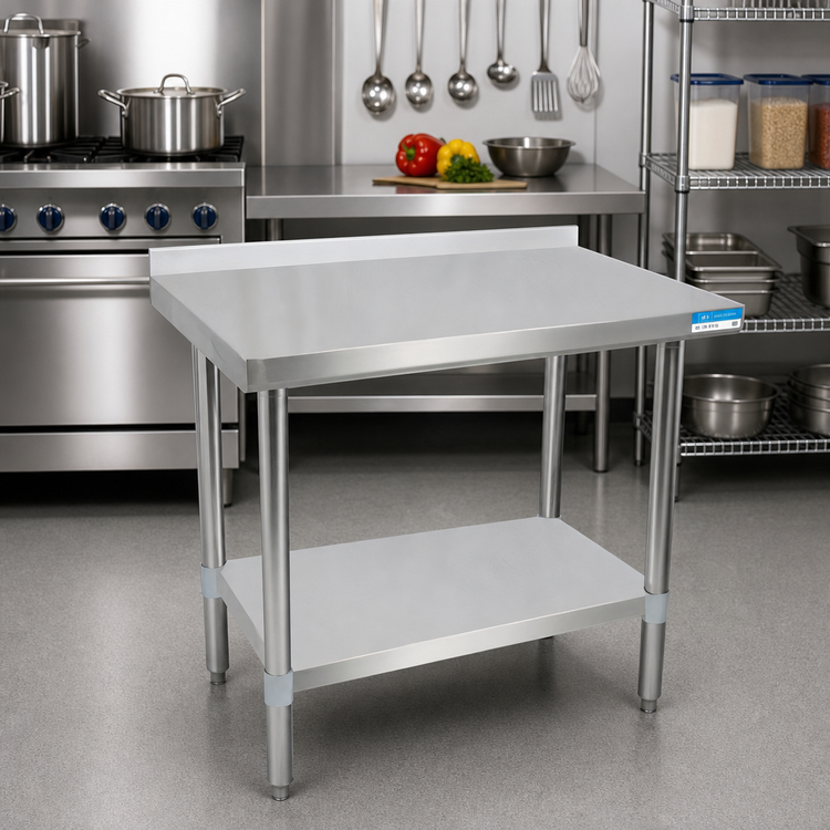 Product image #2 for BK Resources 30"W x 24"D 430 Stainless Steel Work Table with 1-1/2" Rear Riser and Adjustable Undershelf