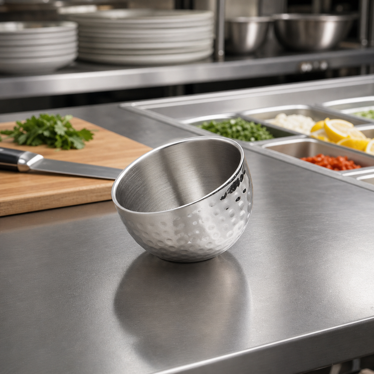 Product image #2 for American Metalcraft Hammered Double-Wall Angled Stainless Steel Sauce Cup, 5 oz