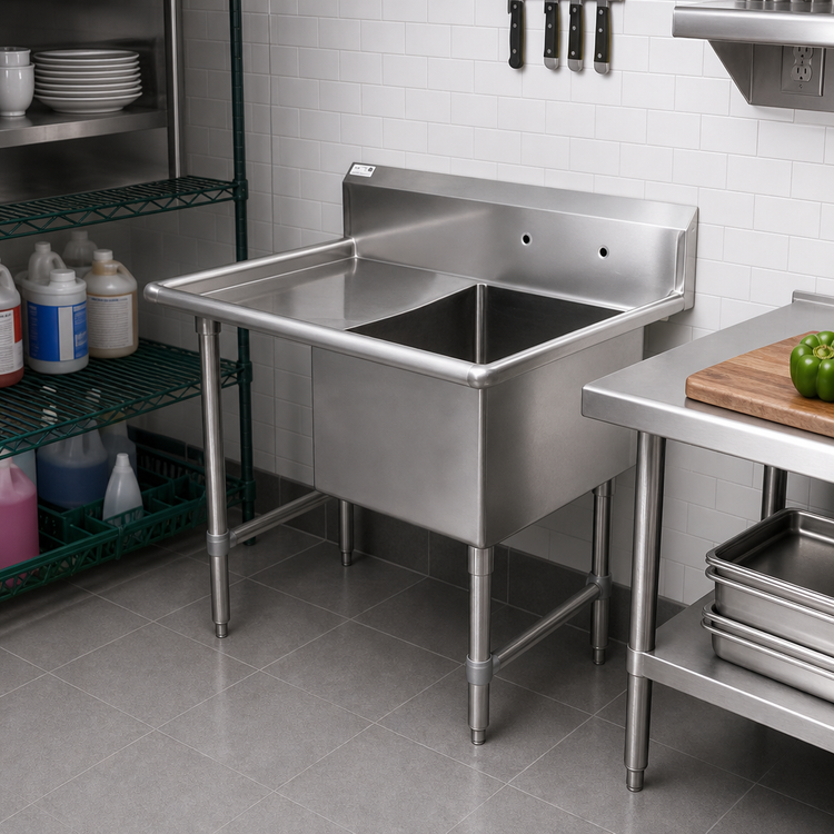 Product image #2 for John Boos B Series 1-Compartment Sink with Left Drainboard, 18 x 18 x 14 Inch Bowl, 16-Gauge Stainless Steel