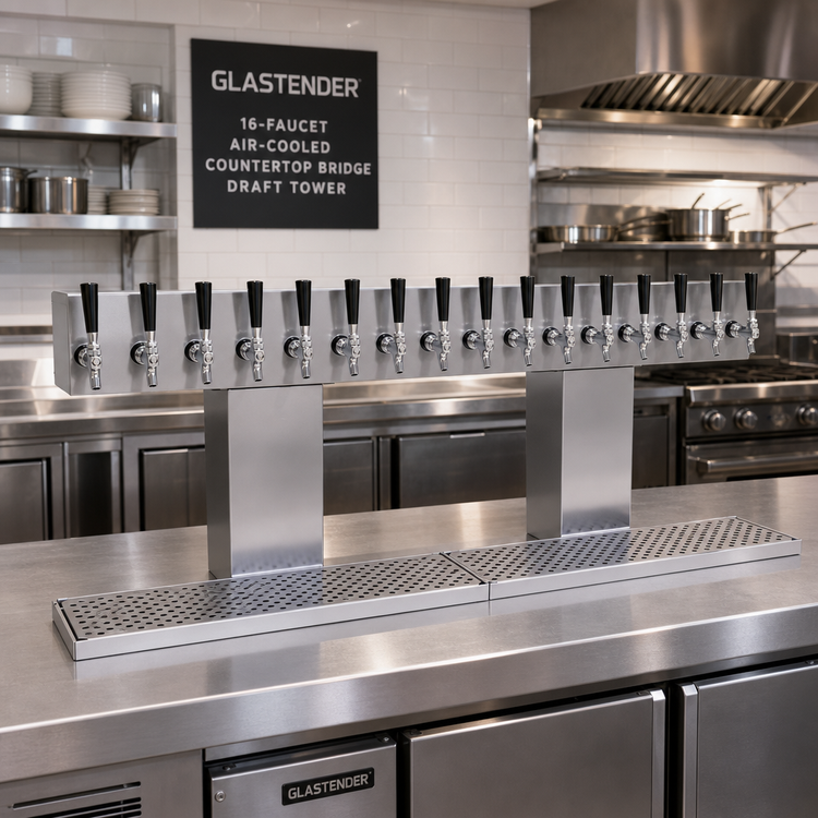 Product image #2 for Glastender 16-Faucet Air-Cooled Countertop Bridge Draft Dispensing Tower