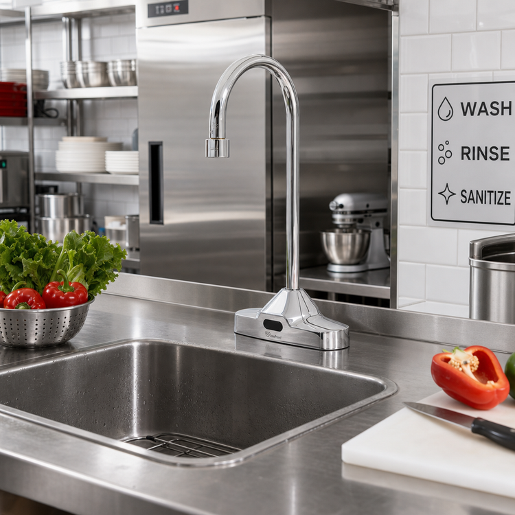 Product image #2 for ChekPoint Electronic Touchless Deck-Mount Faucet with 4-Inch Centers, Rigid Gooseneck Spout, and Hydro-Generator Power