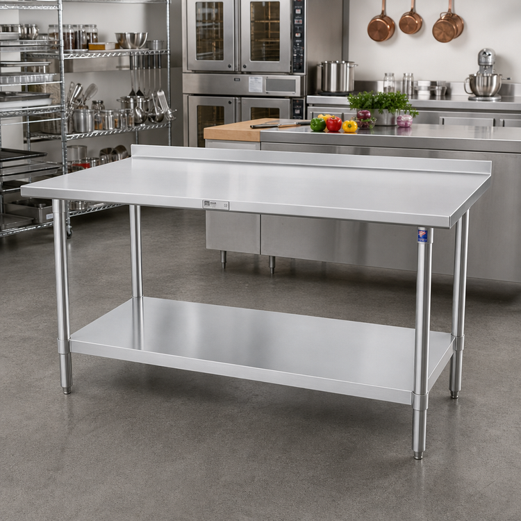 Product image #2 for John Boos Stallion 120"W x 36"D Stainless Steel Work Table with 1-1/2" Rear Up-Turn and Safety Edge