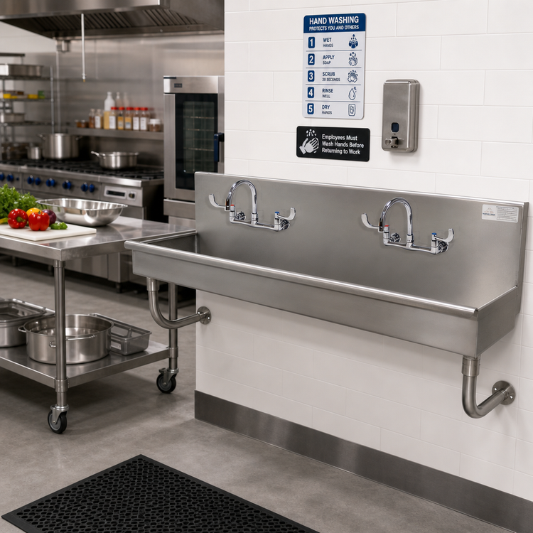 Product image #2 for Advance Tabco 2-Station ADA Wall Mounted Multiwash Hand Sink with 2 Wrist-Handle Faucets, 40 Inch