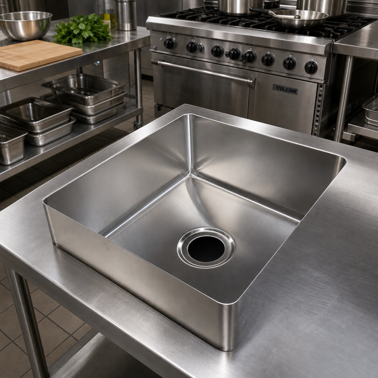 Product image #2 for BK Resources Single Compartment Weld-In 304 Stainless Steel Sink, 18 x 24 x 14 Inches Deep