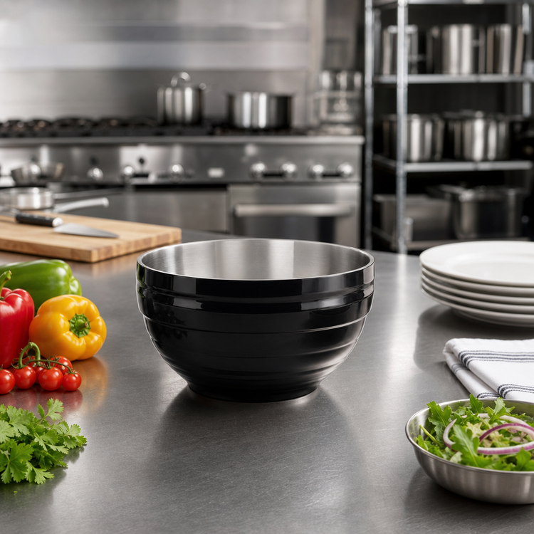 Product image #2 for Vollrath 1.7 Qt Round Double-Wall Insulated Serving Bowl with Black Exterior and Satin Stainless Steel Interior