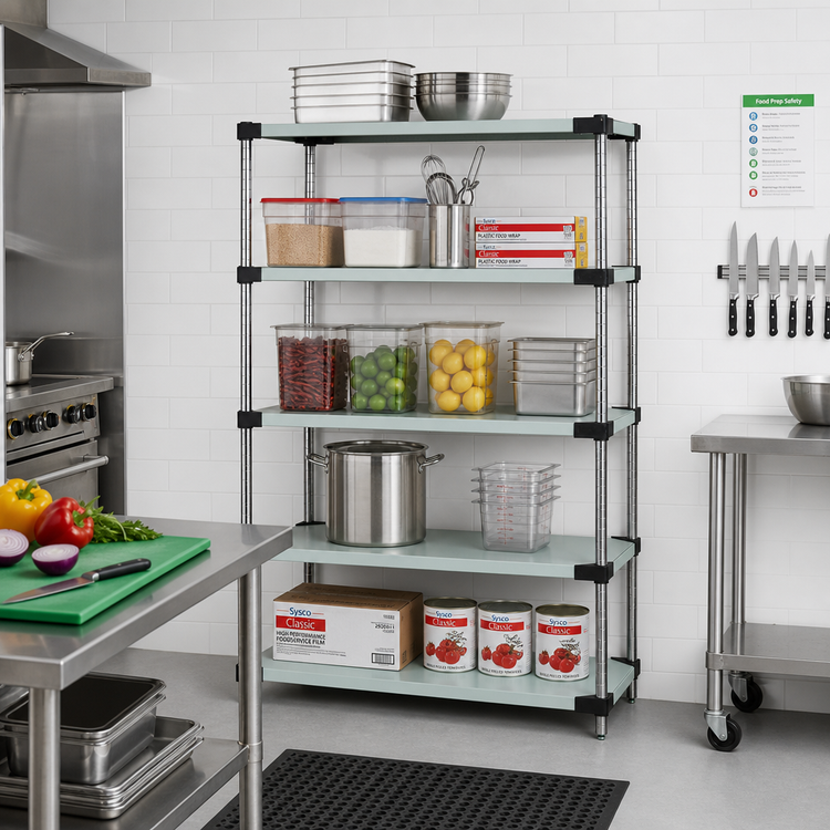 Product image #2 for Quantum 5-Shelf Stationary Solid Stainless Steel Shelving Starter Kit, 60W x 14D x 54H