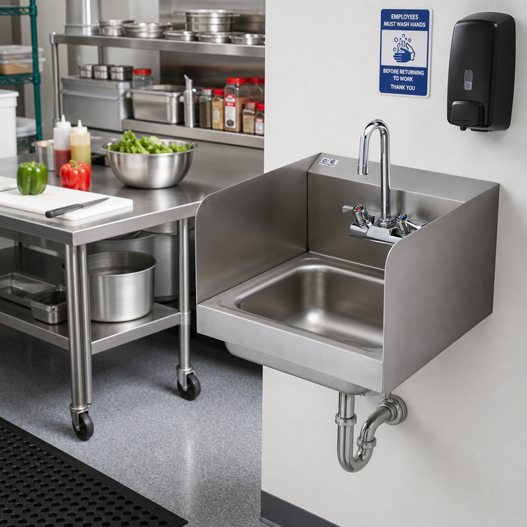 Product image #2 for Wall Mounted Stainless Steel Hand Sink with Side Splash Shields and 4-Inch Mixing Faucet