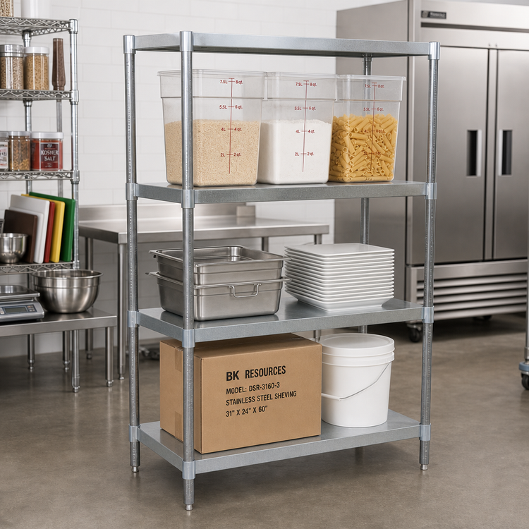 Product image #2 for BK Resources Stainless Steel Dry Storage Shelving Unit with 3 Adjustable Shelves, 31 x 24 x 60 Inches
