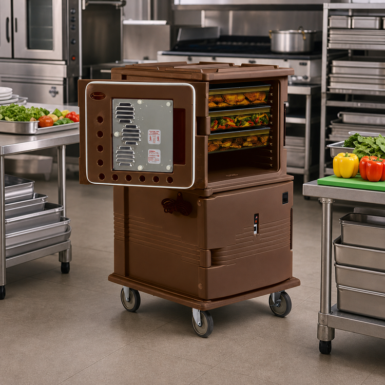 Product image #3 for Cambro Ultra Camcart H-Series Electric Heated Front-Loading Food Pan Carrier, 2-Compartment, Dark Brown, 110V