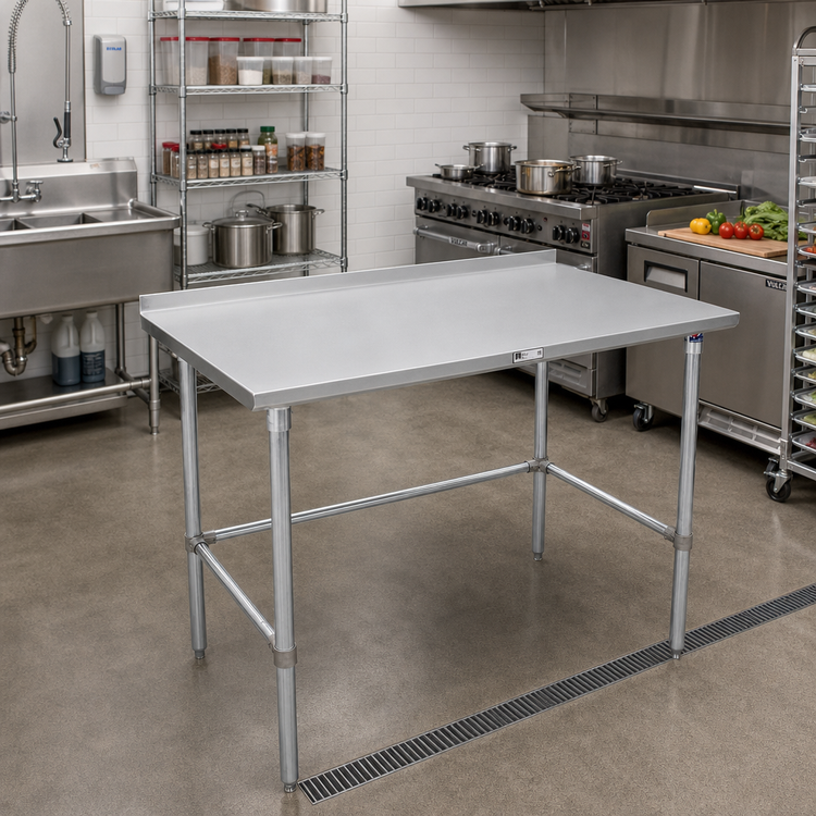 Product image #2 for John Boos Stallion 60" x 30" 14-Gauge 300 Series Stainless Steel Work Table with 1-1/2" Rear Up-Turn
