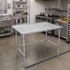 Thumbnail image #2 for John Boos Stallion ST4R1.5-3060GBK 60" x 30" Stainless Steel Work Table, 14-Gauge 300 Series Top, 1-1/2" Rear Up-Turn, Open Galvanized Base