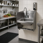Thumbnail image #2 for BK Resources BKHS-W-1410-1-SS-BKK Wall-Mounted 14" x 10" 304 Stainless Steel Hand Sink with 5" Bowl and Dual Side Splashes