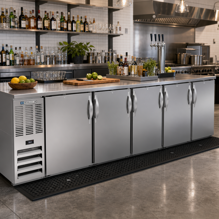 Product image #2 for Beverage-Air BB72HC-F-PT-S Three-Section Pass-Thru Food-Rated Back Bar Refrigerator with 6 Solid Doors