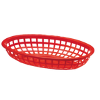 Thumbnail image #1 for TableCraft Products Classic 1074R Red Oval Plastic Fast Food Basket, 9-3/8" x 6-1/4" x 1-7/8" Case of 36