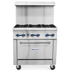 Thumbnail image #1 for USR Brands Standard Range SR-R36 36-Inch Natural Gas Commercial Range, 6 Open Burners, Standard Oven, Stainless Steel, Hi-Shelf