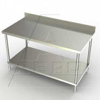 Thumbnail image #1 for AERO Manufacturing 4TSB-2484 Stainless Steel Work Table, 84W x 24D x 39H, 4" Backsplash, Adjustable Undershelf