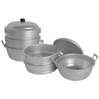 Thumbnail image #1 for Thunder Group ALST002 Aluminum Chinese Steamer Set, 11-3/8 in Diameter x 12-1/2 in High, 3/8 in Perforations, 2 Stacks