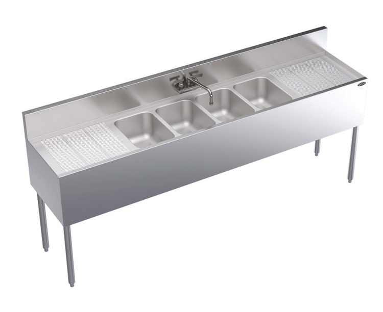 Product image #5 for Krowne Royal Series 84-Inch Four-Compartment Stainless Steel Underbar Sink Unit with Dual Drainboards