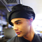 Thumbnail image #1 for Chef Works TOCP-BLK-0 Toque Chef Hat, Black Poly/Cotton, Metal Grommet Vents, Adjustable Buckle Closure